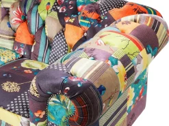 New Beliani 3-Istuttava Sohva Kangas Tilkkukuvio Vihrea/Keltainen Chesterfield