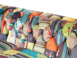 New Beliani 3-Istuttava Sohva Kangas Tilkkukuvio Vihrea/Keltainen Chesterfield