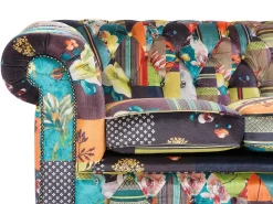 New Beliani 3-Istuttava Sohva Kangas Tilkkukuvio Vihrea/Keltainen Chesterfield