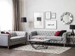 Sohvat<Beliani 2-Istuttava Sohva Kangas Vaaleanharmaa Vissland