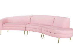 Sohvat<Beliani 4-Istuttava Sohva Sametti Kaareva Vaaleanpunainen Moss