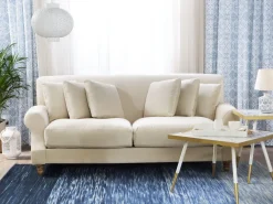 Shop Beliani 3-Istuttava Sohva Sametti Luonnonvalkoinen Eike