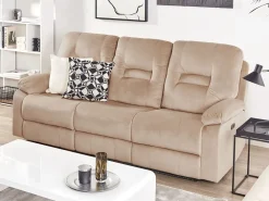 Sohvat<Beliani 3-Istuttava Sohva Sametti Sahkosaadettava Hiekanruskea Bergen