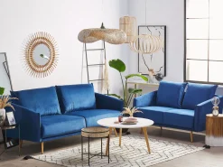 Discount Beliani 2-Istuttava Sohva Samettinen Laivastonsininen Maura