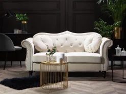 Sohvat<Beliani 2-Istuttava Sohva Samettinen Beige Skien