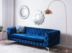 Sohvat<Beliani 3-Istuttava Sohva Samettinen Sininen Sotra