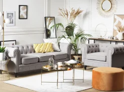 Store Beliani 4-Istuttava Sohvaryhma Kangas Vaaleanharmaa Chesterfield