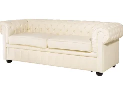 Store Beliani 4-Istuttava Sohvaryhma Nahka Kermanvalkoinen Chesterfield