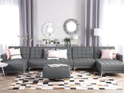 Outlet Beliani 6-Istuttava U-Kulmavuodesohva Kangas Vaaleanharmaa Aberdeen