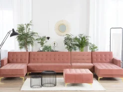 Best Sale Beliani 6-Istuttava U-Kulmavuodesohva Ja Rahi Sametti Vaaleanpunainen Aberdeen