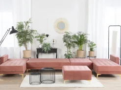 Best Sale Beliani 6-Istuttava U-Kulmavuodesohva Ja Rahi Sametti Vaaleanpunainen Aberdeen