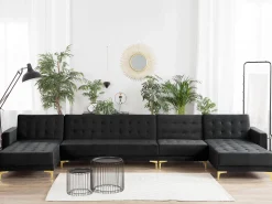 Discount Beliani 6-Istuttava U-Kulmavuodesohva Sametti Musta Aberdeen