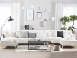 Online Beliani 6-Istuttava U-Kulmavuodesohva Keinonahka Valkoinen Aberdeen