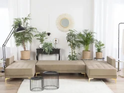 Cheap Beliani 5-Istuttava U-Kulmavuodesohva Sametti Hiekanruskea Aberdeen