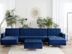 Sohvat<Beliani 5-Istuttava U-Kulmavuodesohva Ja Rahi Sametti Laivastonsininen Aberdeen