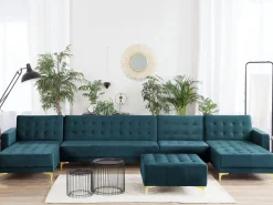 Sohvat<Beliani 6-Istuttava U-Kulmavuodesohva Ja Rahi Sametti Sinivihrea Aberdeen