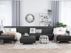 Outlet Beliani 6-Istuttava U-Kulmavuodesohva Ja Rahi Keinonahka Musta Aberdeen