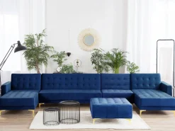 Best Sale Beliani 6-Istuttava U-Kulmavuodesohva Ja Rahi Sametti Laivastonsininen Aberdeen