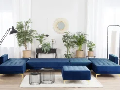 Best Sale Beliani 6-Istuttava U-Kulmavuodesohva Ja Rahi Sametti Laivastonsininen Aberdeen