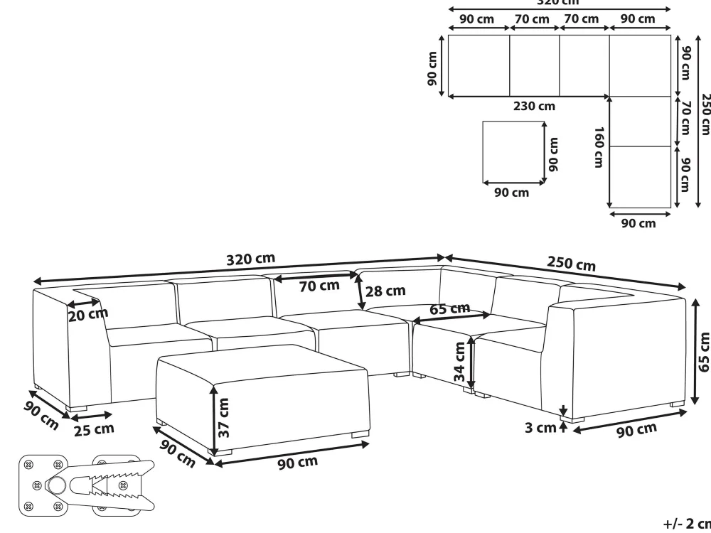 Hot Beliani 7-Istuttava Ulkokulmasohva Ja Rahi Kangas Vasenk. Beige Arezzo