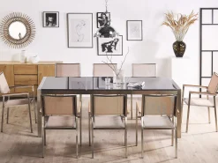 Ulkokalusteet<Beliani 8-Istuttava Ulkoruokailuryhma 3-Osainen Graniittitaso Tekstiilituolit Harmaa/Beige Grosseto