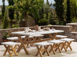 Clearance Beliani 8-Istuttava Ulkoruokailuryhma Jakkaroilla Kuitusementti Valkoinen Olbia