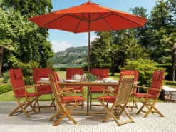 Ulkokalusteet<Beliani 8-Istuttava Ulkoruokailuryhma Aurinkovarjolla Akasiapuu Tummanpunainen Maui