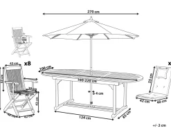 Ulkokalusteet<Beliani 8-Istuttava Ulkoruokailuryhma Aurinkovarjolla Akasiapuu Tummanpunainen Maui
