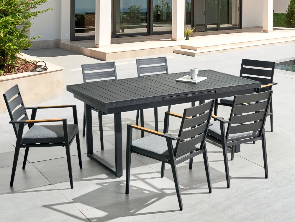 Ulkokalusteet<Beliani 6-Istuttava Ulkoruokailuryhma Alumiini Musta/Harmaa Valcanetto/Taviano