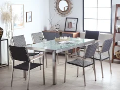 Ulkokalusteet<Beliani 6-Istuttava Ulkoruokailuryhma 3-Osainen Lasitaso Polyrottinkituolit Musta Grosseto