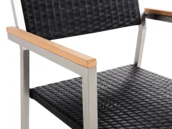 Ulkokalusteet<Beliani 6-Istuttava Ulkoruokailuryhma 3-Osainen Lasitaso Polyrottinkituolit Musta Grosseto