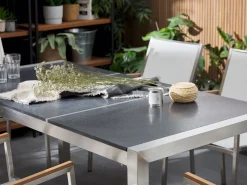Ulkokalusteet<Beliani 6-Istuttava Ulkoruokailuryhma Poltettu Graniittitaso Tekstiilituolit Musta/Harmaa Grosseto