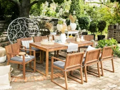 Hot Beliani 8-Istuttava Ulkoruokailuryhma Akaasia Vaalea Puu/Harmaa Sassari