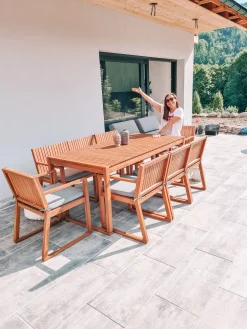 Hot Beliani 8-Istuttava Ulkoruokailuryhma Akaasia Vaalea Puu/Harmaa Sassari