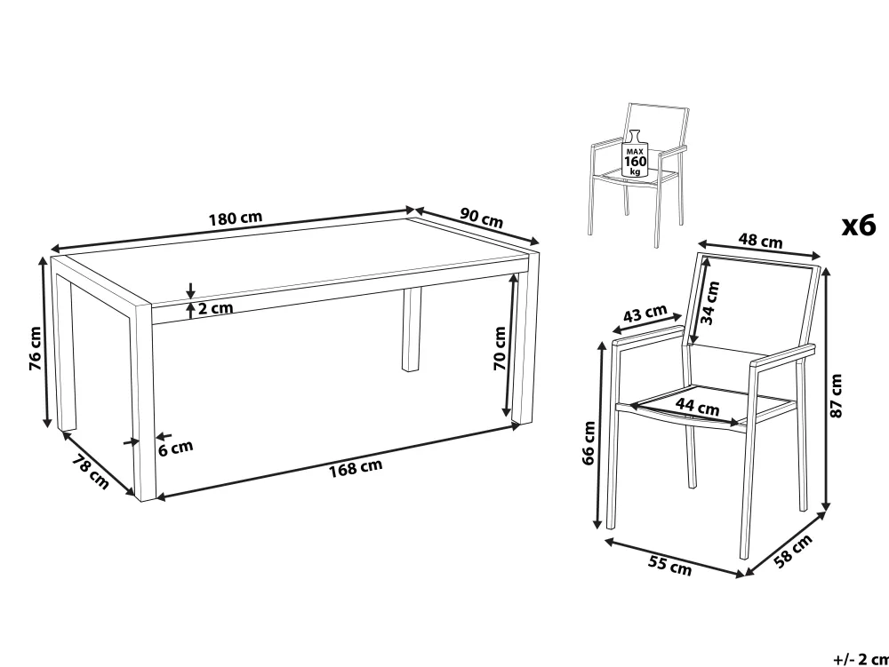 Ulkokalusteet<Beliani 6-Istuttava Ulkoruokailuryhma Graniittitaso Tekstiilituolit Musta/Beige Grosseto