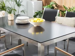 Ulkokalusteet<Beliani 6-Istuttava Ulkoruokailuryhma Graniittitaso Tekstiilituolit Musta/Beige Grosseto