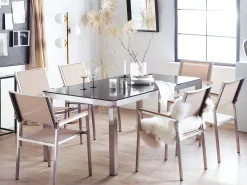 Ulkokalusteet<Beliani 6-Istuttava Ulkoruokailuryhma Graniittitaso Tekstiilituolit Musta/Beige Grosseto