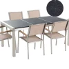 Ulkokalusteet<Beliani 6-Istuttava Ulkoruokailuryhma 3-Osainen Graniittitaso Tekstiilituolit Musta/Beige Grosseto