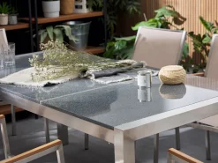 Ulkokalusteet<Beliani 6-Istuttava Ulkoruokailuryhma 3-Osainen Graniittitaso Tekstiilituolit Musta/Beige Grosseto