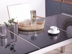 Ulkokalusteet<Beliani 6-Istuttava Ulkoruokailuryhma 3-Osainen Graniittitaso Tekstiilituolit Musta/Beige Grosseto