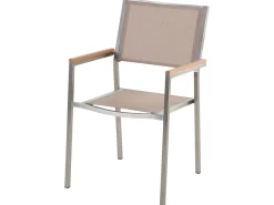 Ulkokalusteet<Beliani 6-Istuttava Ulkoruokailuryhma 3-Osainen Graniittitaso Tekstiilituolit Musta/Beige Grosseto