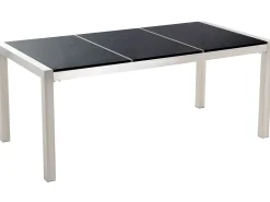 Ulkokalusteet<Beliani 6-Istuttava Ulkoruokailuryhma 3-Osainen Graniittitaso Tekstiilituolit Musta/Beige Grosseto