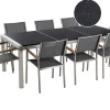 Best Sale Beliani 8-Istuttava Ulkoruokailuryhma 3-Osainen Graniittitaso Tekstiilituolit Musta/Harmaa Grosseto