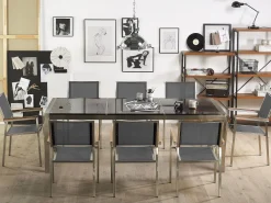 Best Sale Beliani 8-Istuttava Ulkoruokailuryhma 3-Osainen Graniittitaso Tekstiilituolit Musta/Harmaa Grosseto