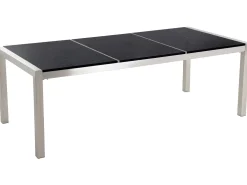 Best Sale Beliani 8-Istuttava Ulkoruokailuryhma 3-Osainen Graniittitaso Tekstiilituolit Musta/Harmaa Grosseto