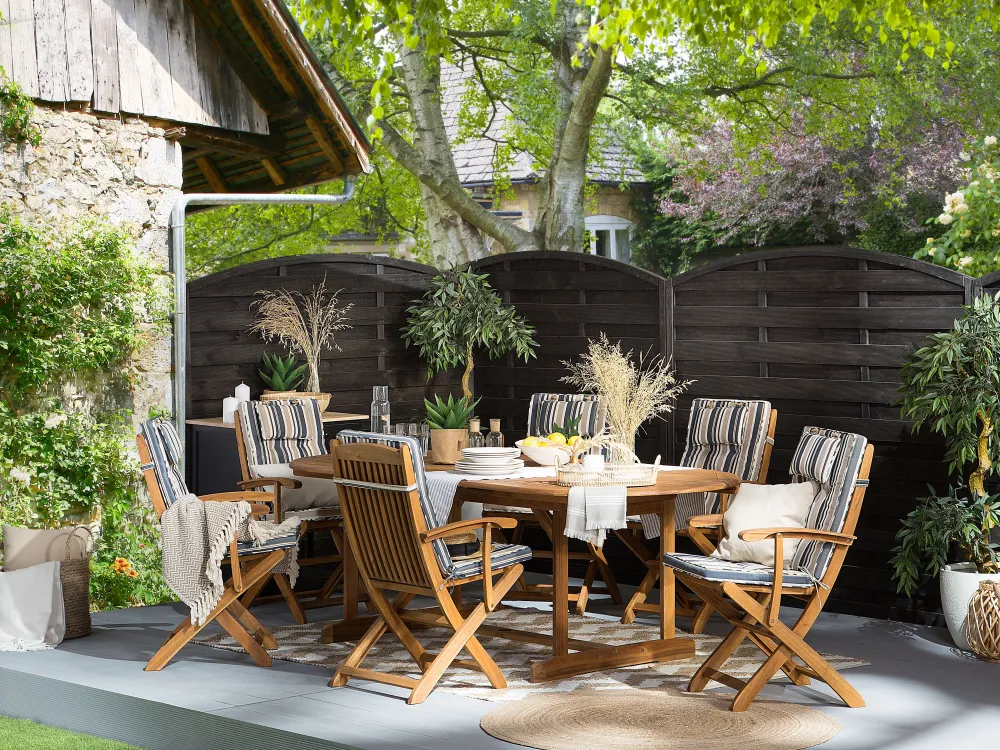 Ulkokalusteet<Beliani 8-Istuttava Ulkoruokailuryhma Akasiapuu Beige/Sininen Maui