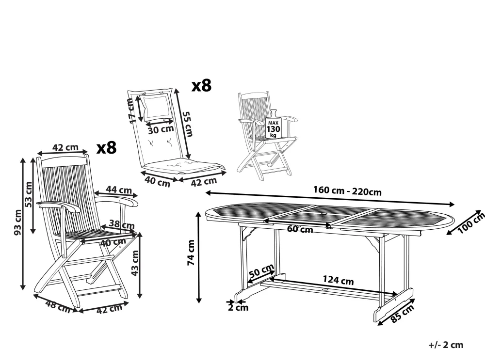 Ulkokalusteet<Beliani 8-Istuttava Ulkoruokailuryhma Akasiapuu Beige/Sininen Maui
