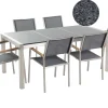 Ulkokalusteet<Beliani 6-Istuttava Ulkoruokailuryhma 3-Osainen Graniittitaso Ja Tekstiilituolit Harmaa Grosseto