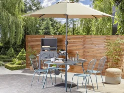 Ulkokalusteet<Beliani 4-Istuttava Ulkoruokailuryhma Aurinkovarjolla Teras Vaaleansininen Calvi