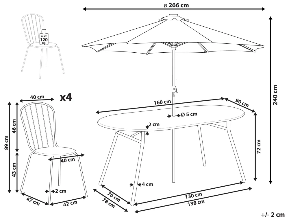 Ulkokalusteet<Beliani 4-Istuttava Ulkoruokailuryhma Aurinkovarjolla Teras Vaaleansininen Calvi